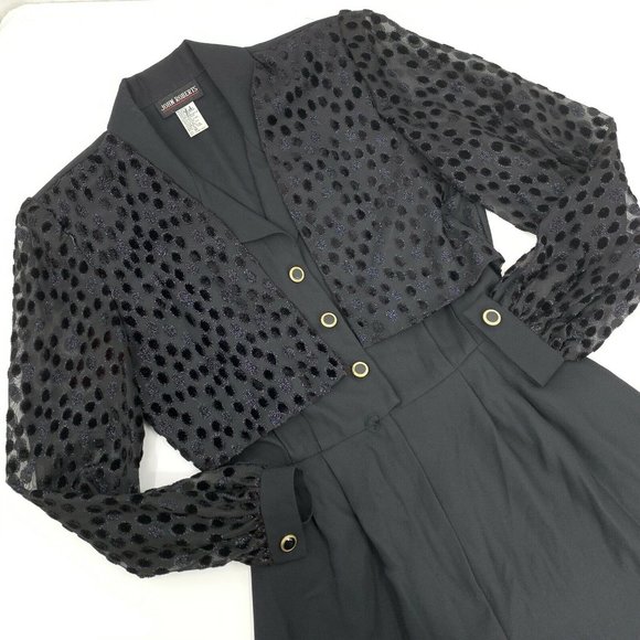 Vintage John Roberts Womens Jumpsuit Size 10 Black Eyelet Pant Romper Power Suit - Picture 4 of 10